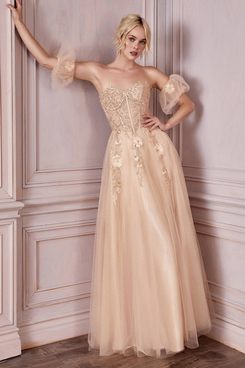 CD CD276 - Satin A-Line Prom Gown with Sheer Boned Corset Bodice