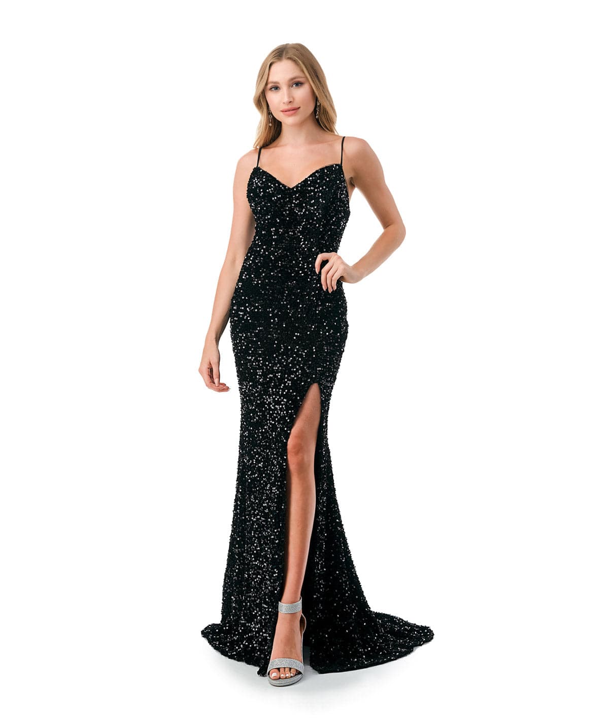 Lace Top Halter Neck Thigh Slit Evening Dress - CALABRO® 