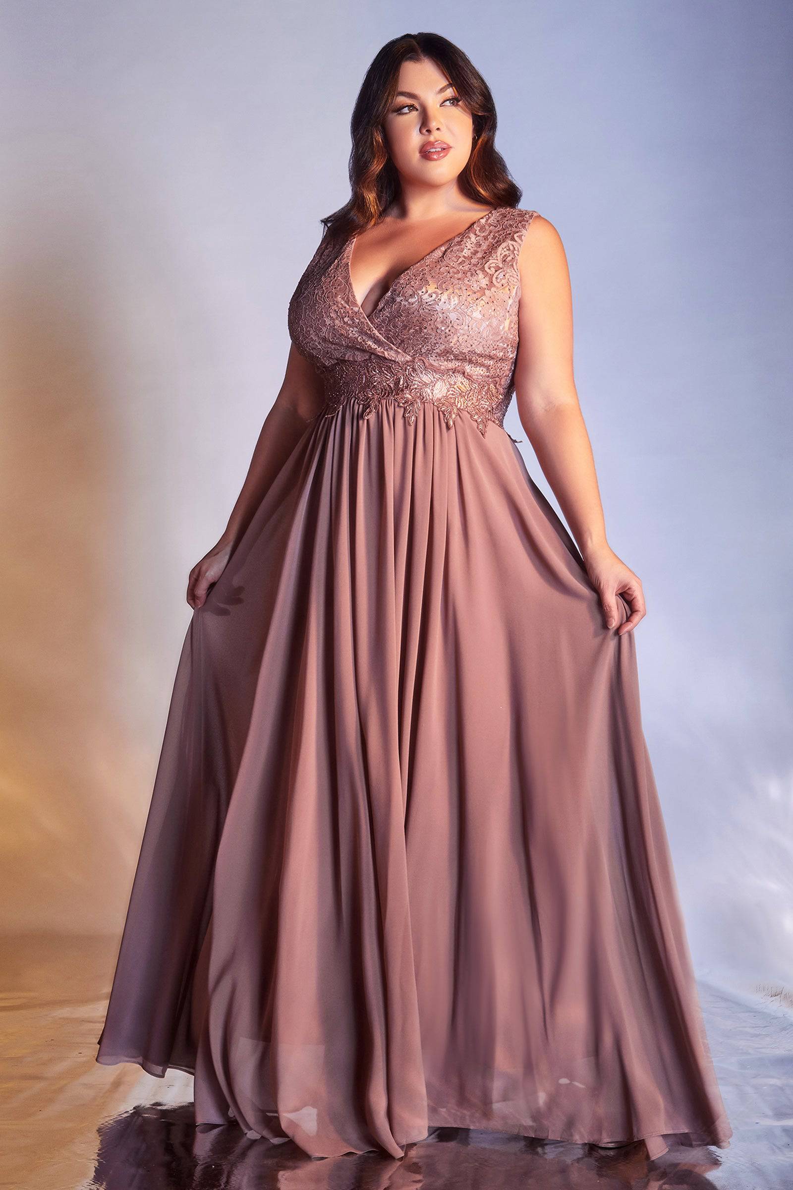 Opulent Plus Size Shimmery Gown with Deep Leg Slit #CDCM8017C