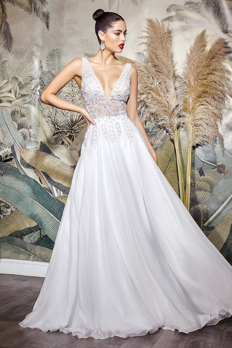 Stunning Long Gown with Embroidered Halter Top Neckline and Flowy Skirt  #CDUJ0120