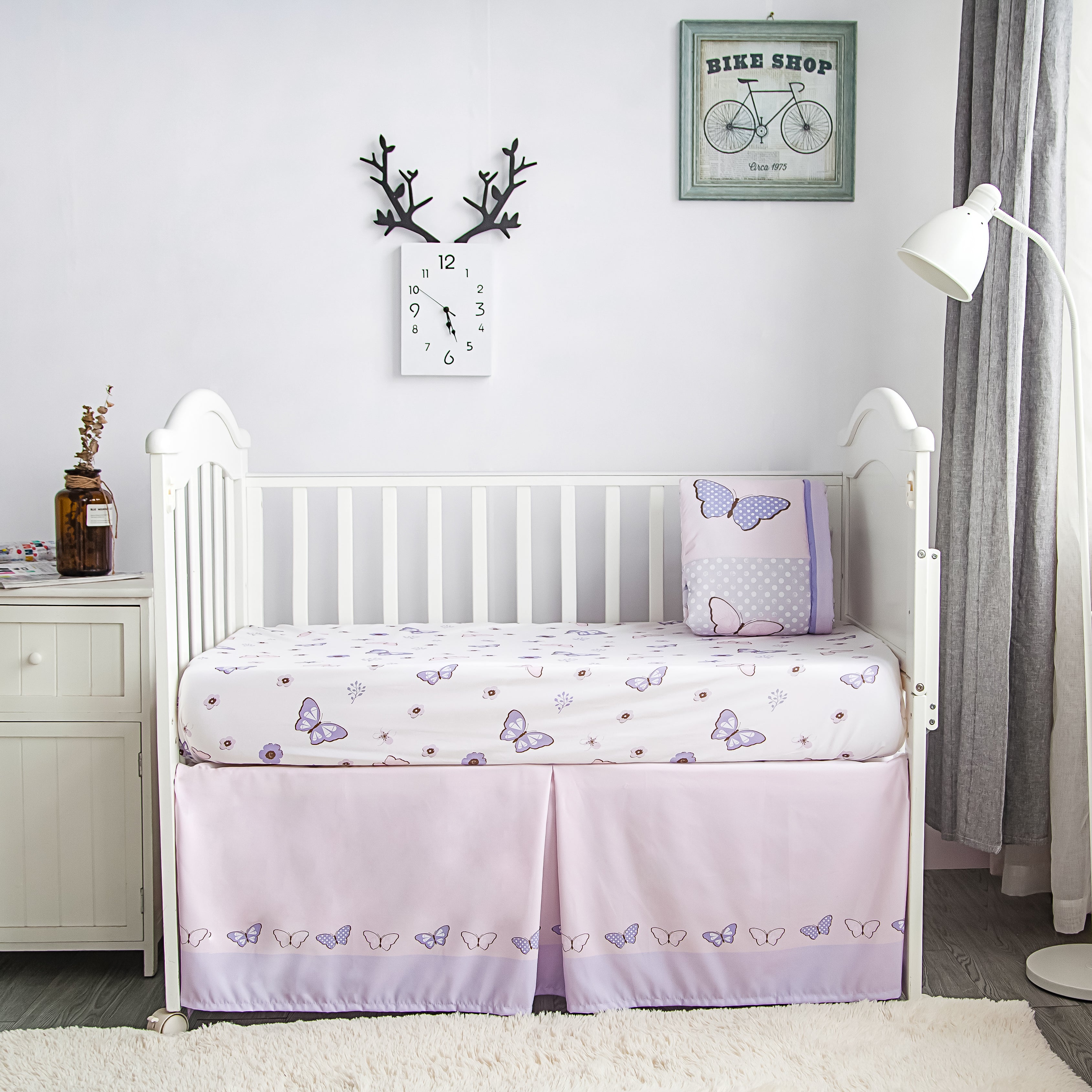 Purple Butterfly Baby Nursery 3 Piece Standard Crib Bedding Sets La Premura Baby