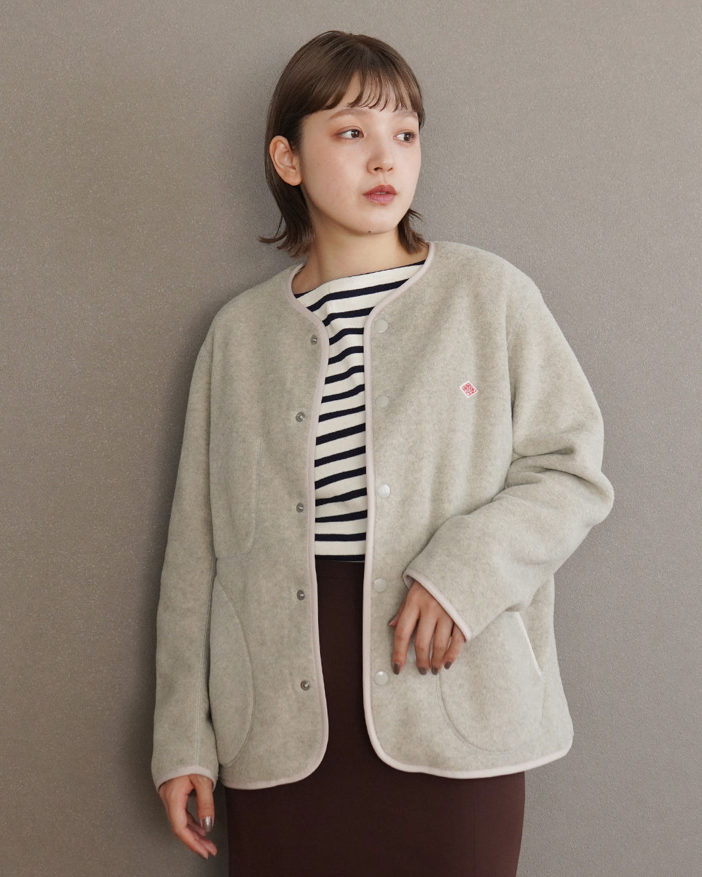 DANTON ダントン フリース ノーカラー ジャケット カーディガン FLEECE ...