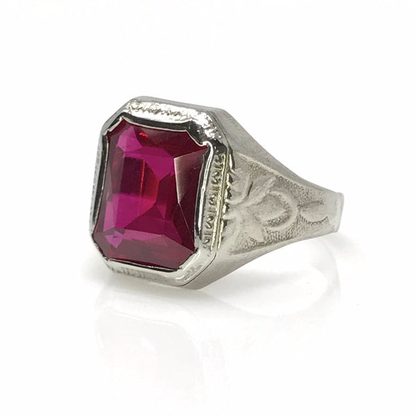 Men&#39;s White Gold Ruby Signet Ring - PreAdored™