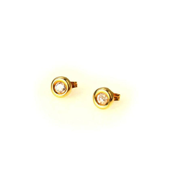 White Topaz Bezel Set Stud Earrings in 14k Yellow Gold - PreAdored™
