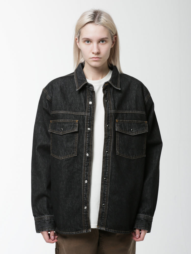 STUSSY BOXY WESTERN DENIM SHIRT BLACK-