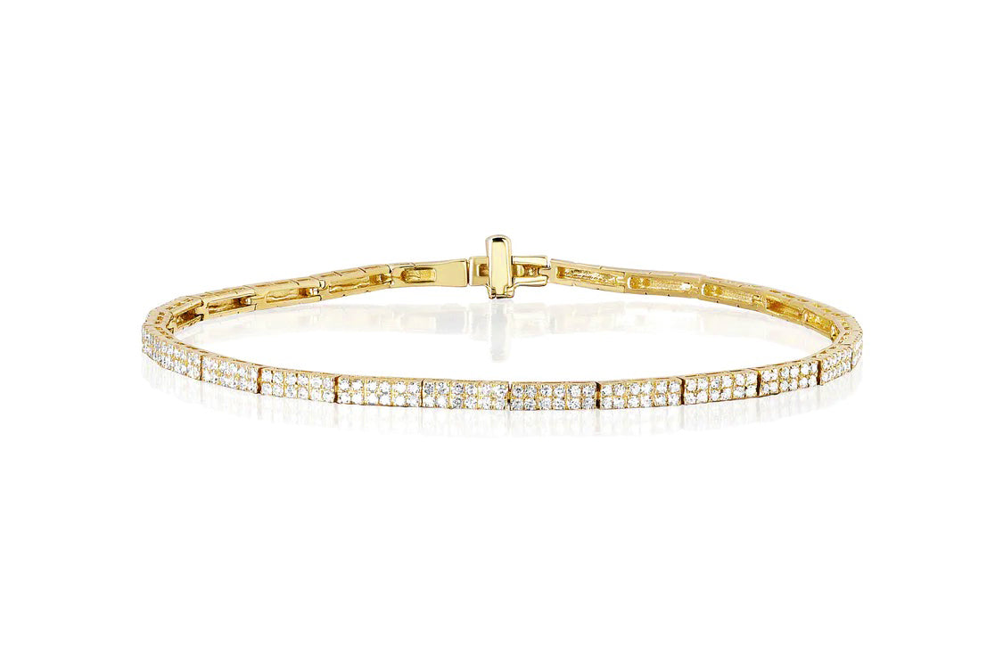 Double Row Diamond Bangle Bracelet in 14K Yellow Gold