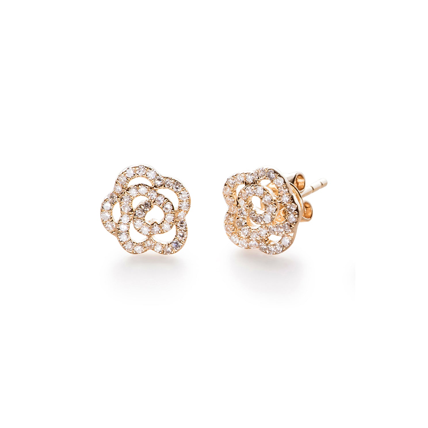 Diamond Rose Stud Earring 14K Yellow Gold / Pair