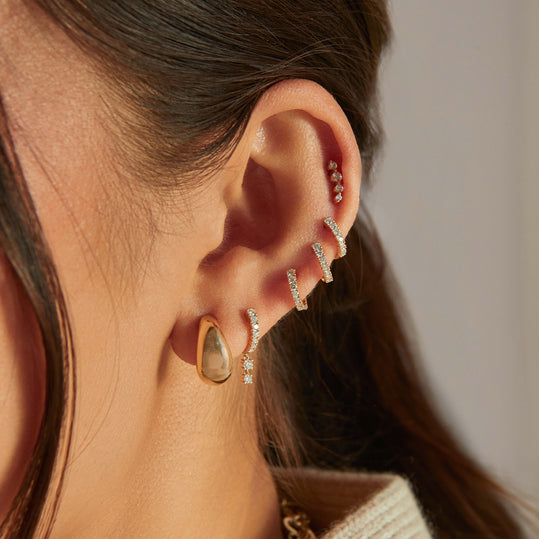 Full Cut Diamond Arc Mini Huggie Earring