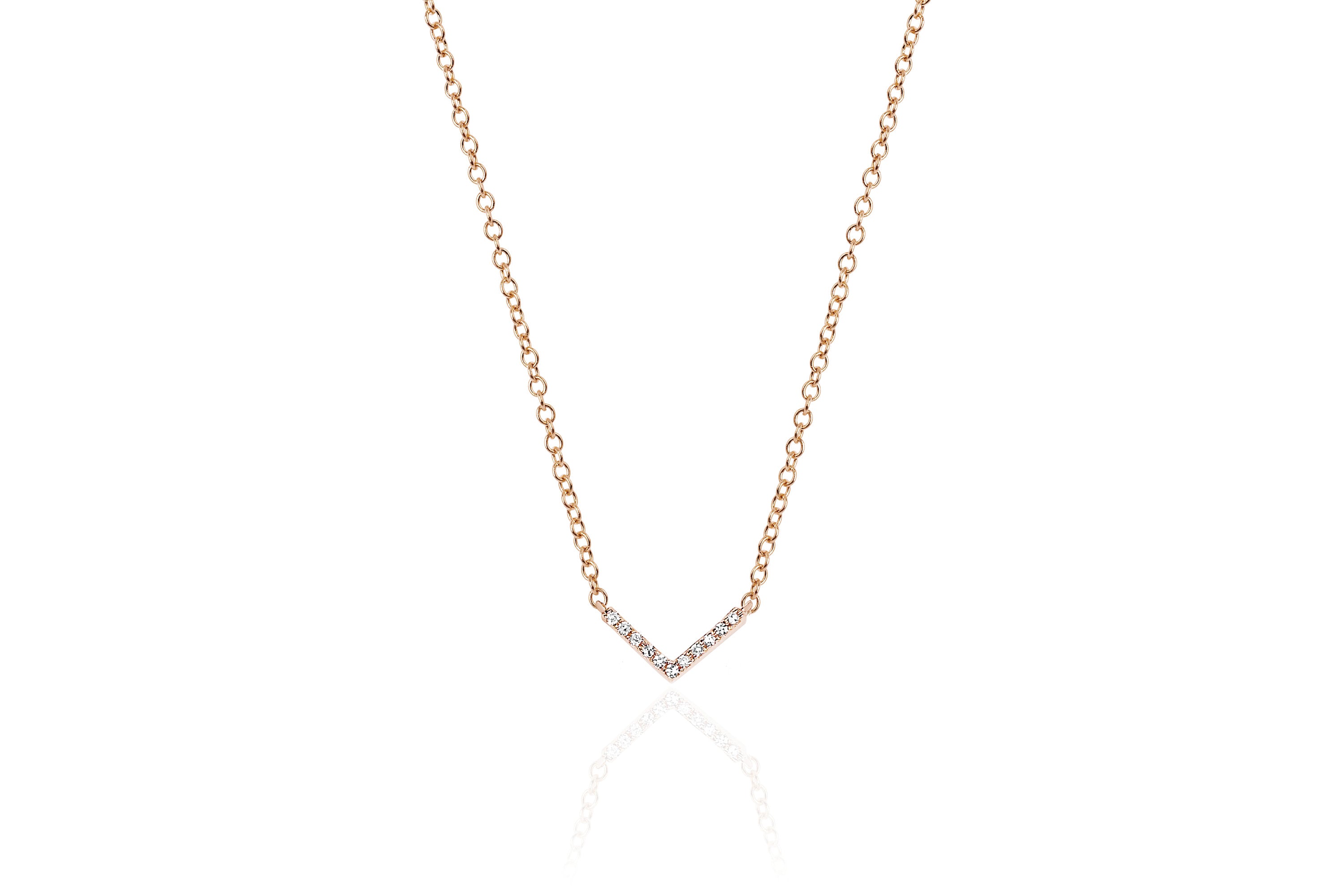 Chevron Diamond Pendant Rose Gold V Shaped Layering Necklaces Drop 14K Rose Gold - Ready to Ship