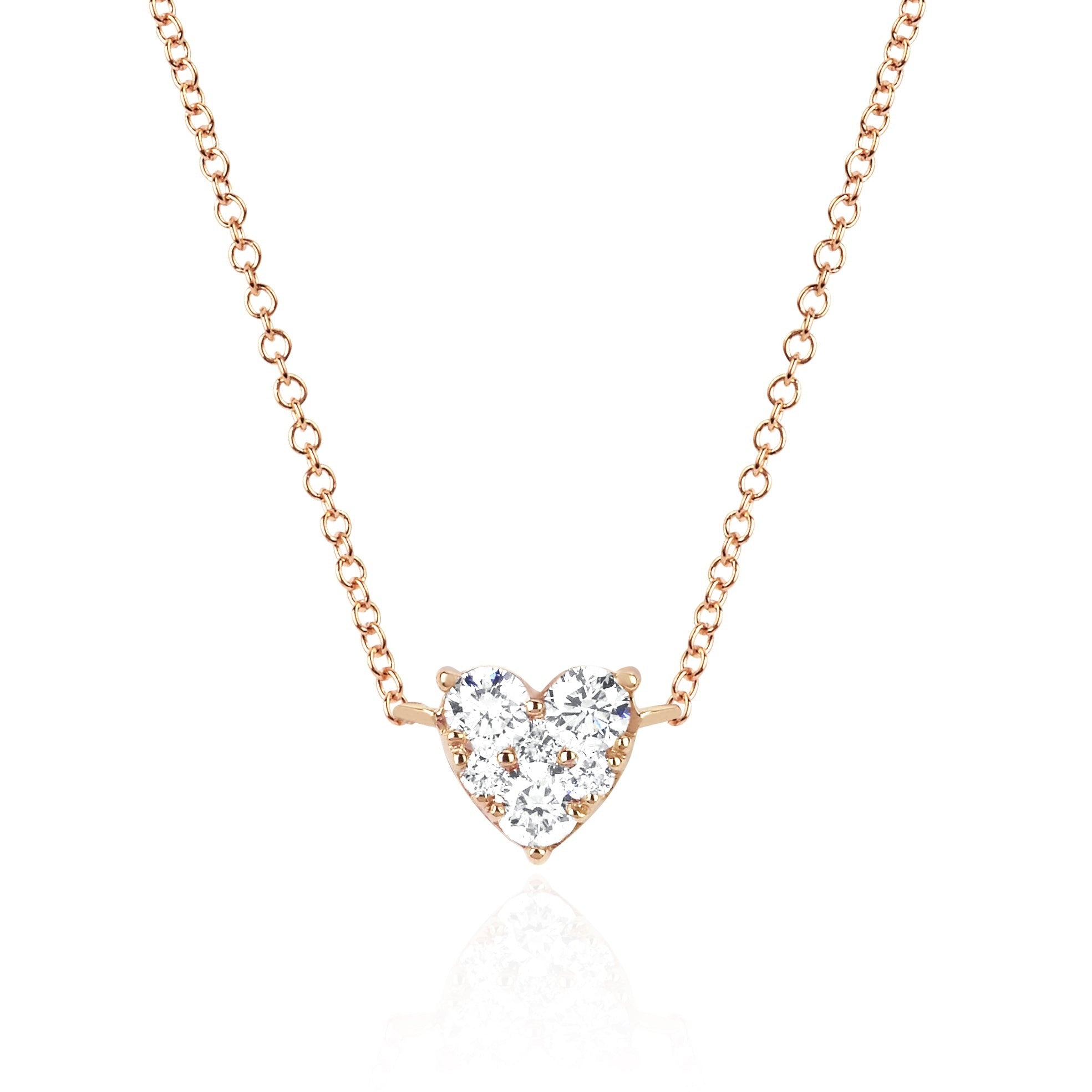 Full Cut Diamond Heart Choker Necklace 14K Rose Gold