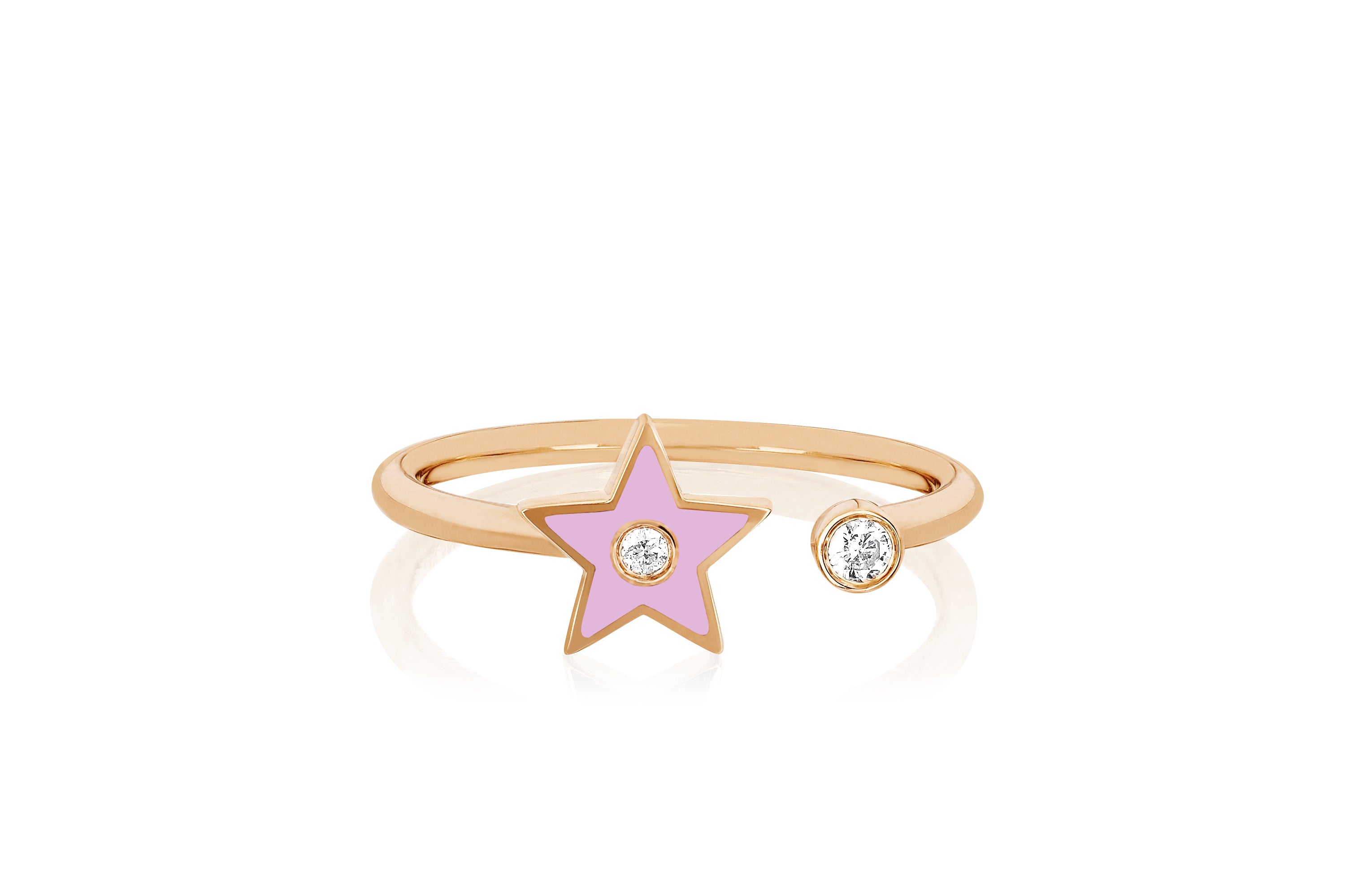 Open Diamond & Light Pink Enamel Star Ring