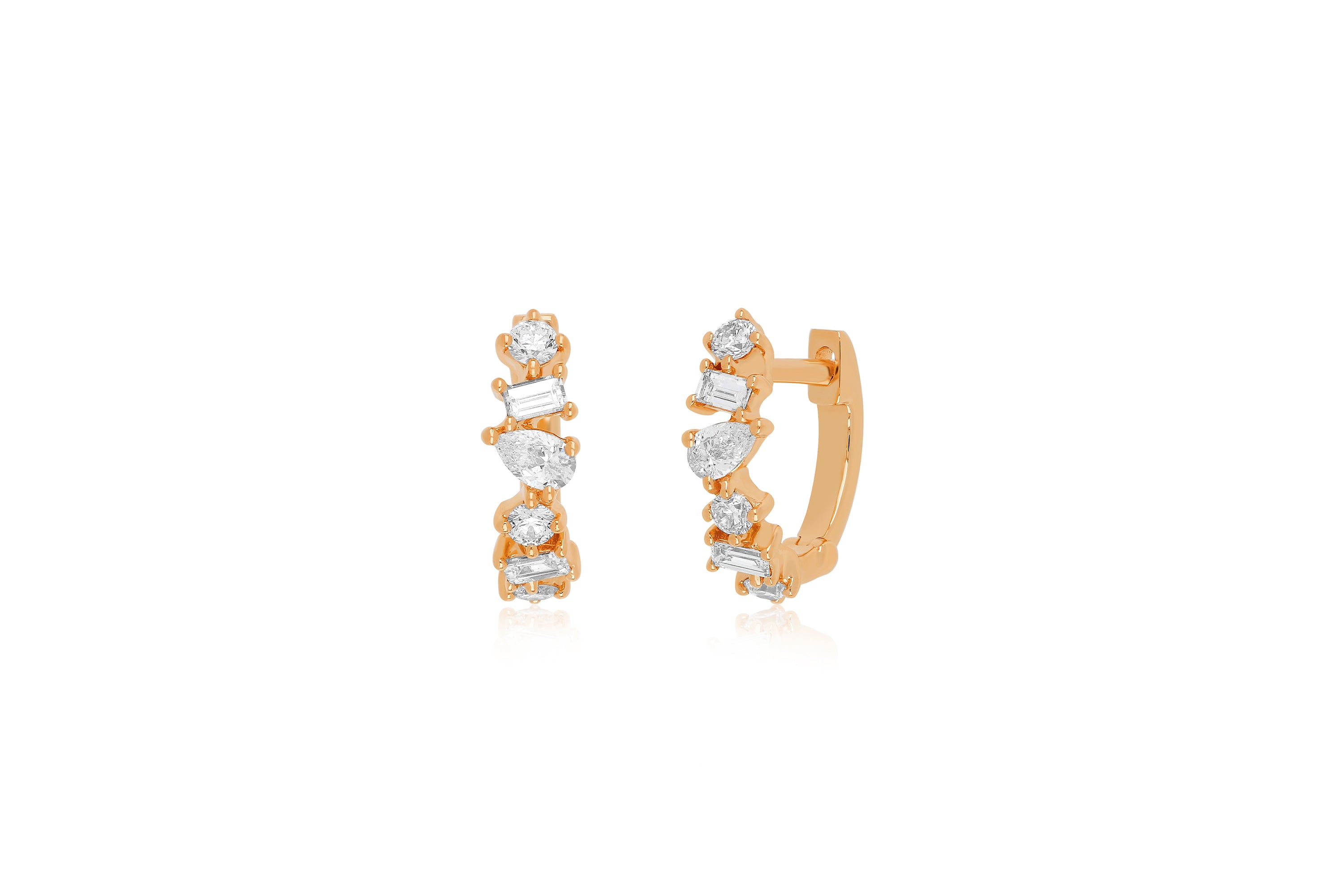 Michelle 14k Yellow Gold Chain Huggie Earrings in White Diamond