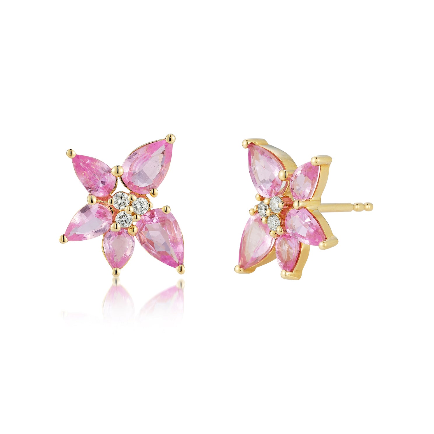 Color Blossom Earrings, Pink Gold, White Gold And Diamonds - Collections