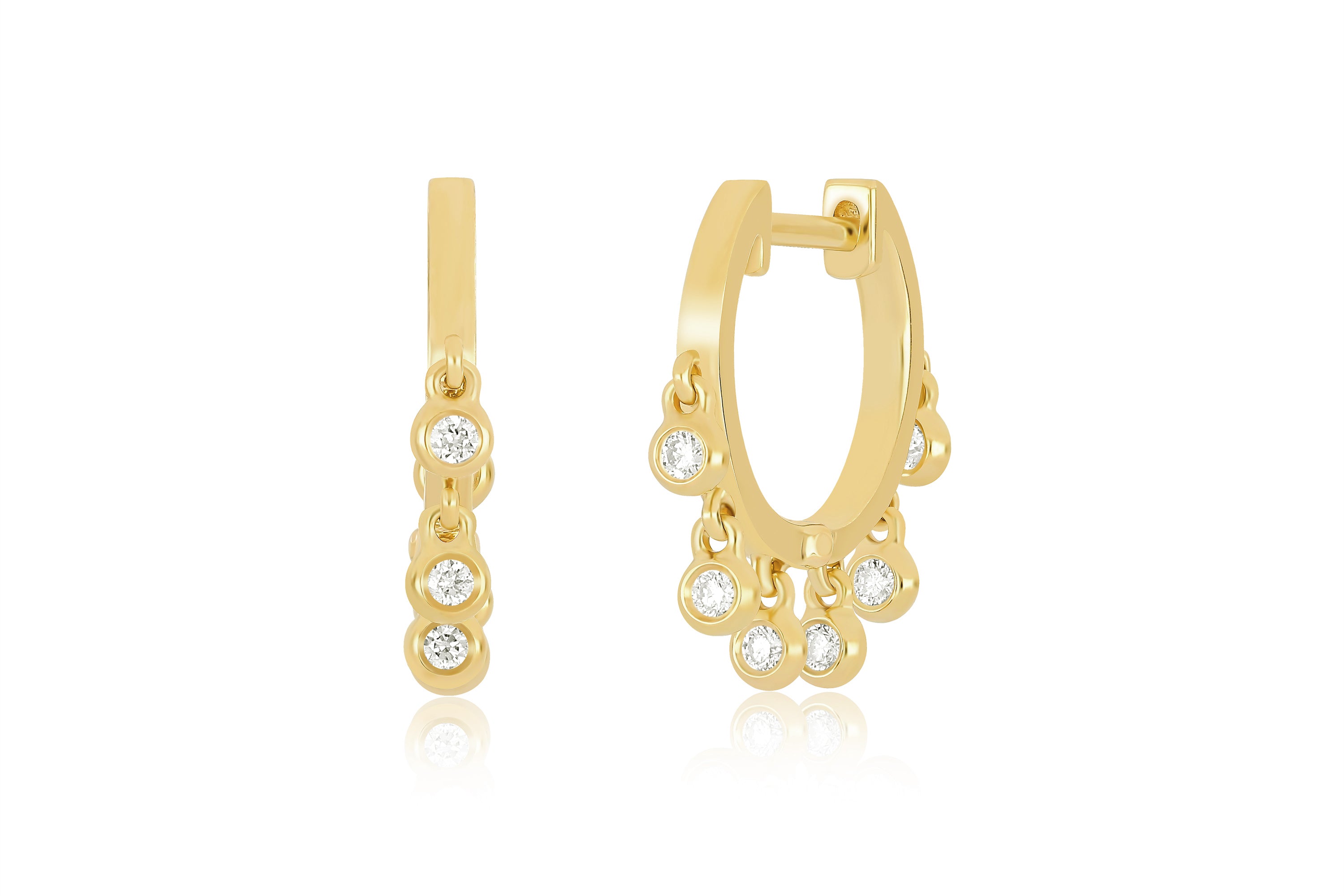 Diamond Bezel Drop Hoop Earrings