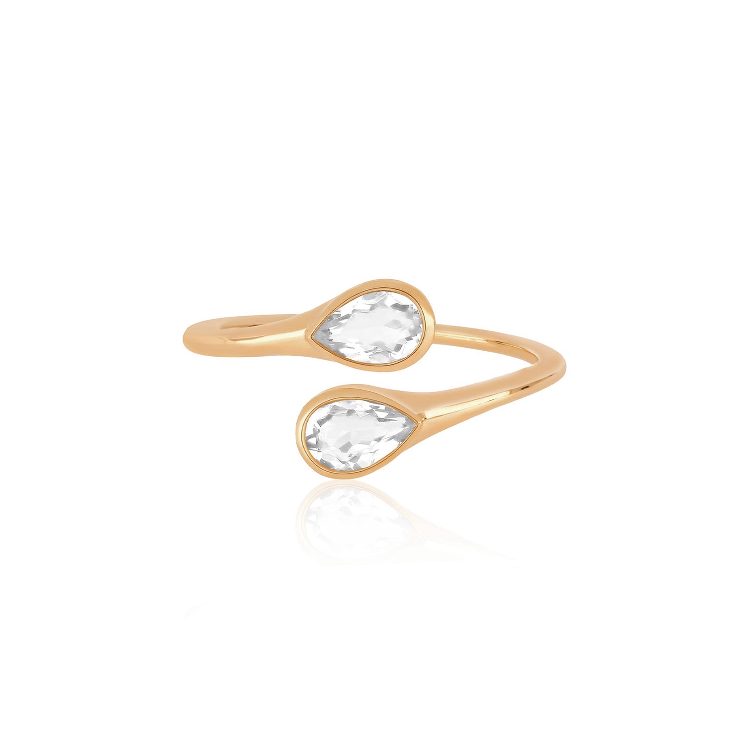 White Quartz Double Pear Ring 14K Rose Gold / 7