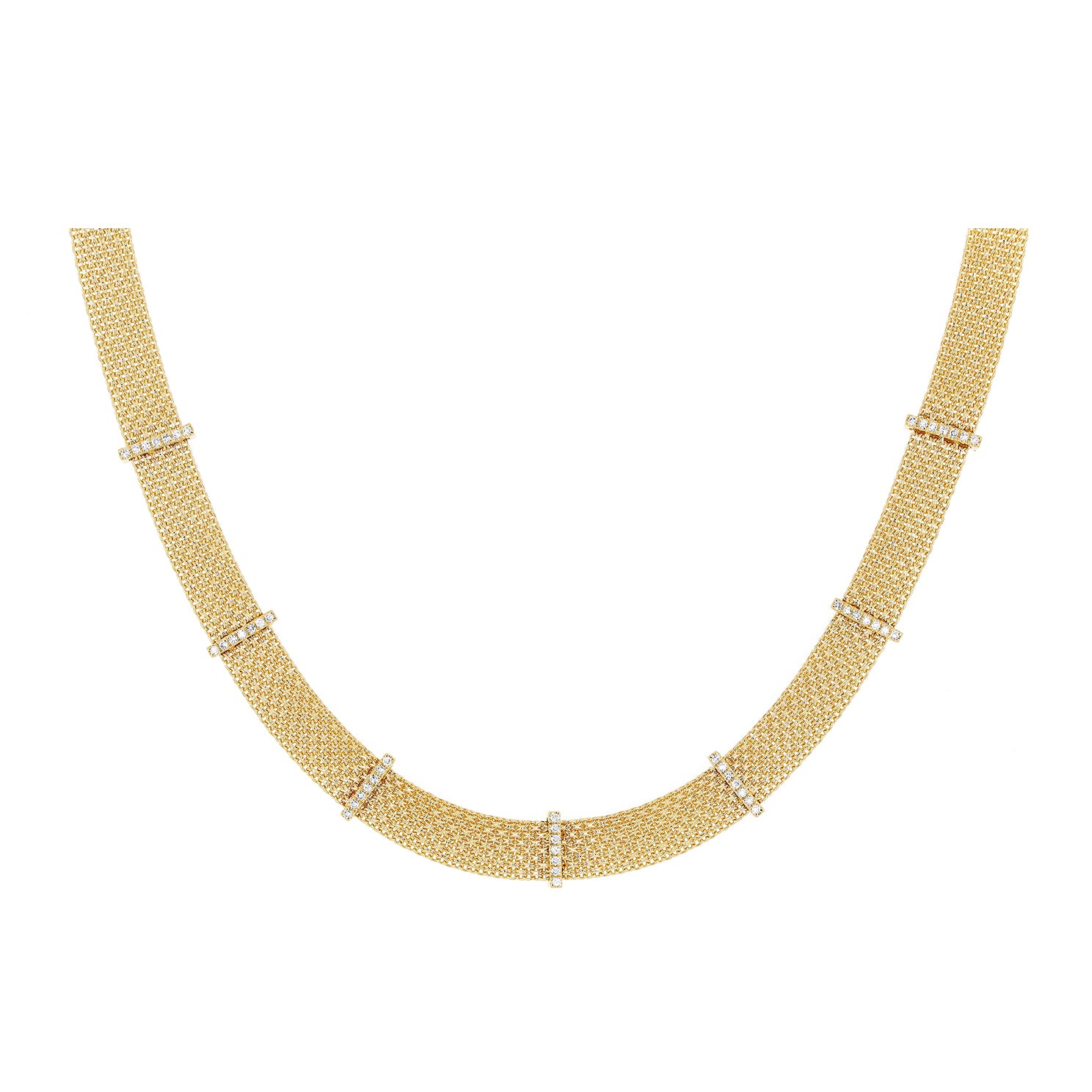 Diamond Bar Mesh Necklace, 14K Yellow Gold