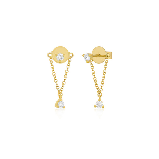 Multi Diamond Chain Stud Earring 14K Rose Gold / Pair