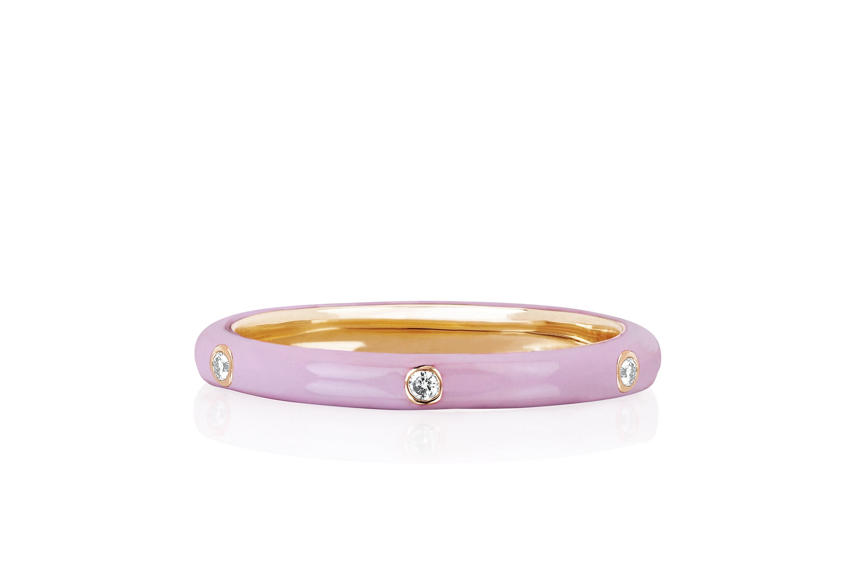 3 Diamond & Light Pink Enamel Stack Ring — EF Collection®