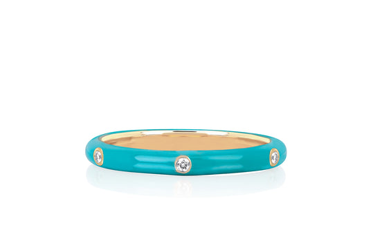 3 Diamond Baby Blue Enamel Stack Ring — EF Collection®