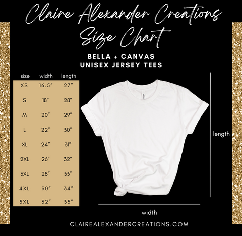 Bella + Canvas Claire Alexander Creations Size Chart
