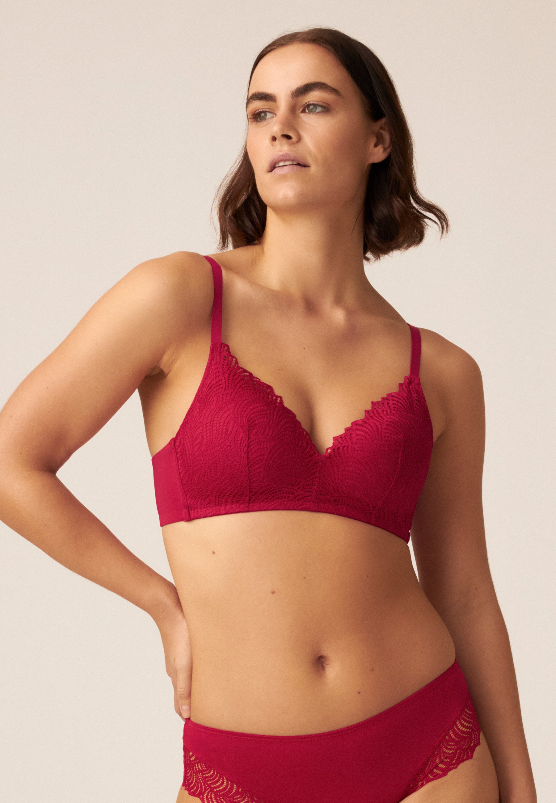 Soft Bra with Cup and Support Straps - Raspberry Mousse