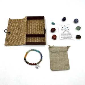 Chakra Stone Bracelet with Lotus Charm- includes Chakra Tumbled Stones