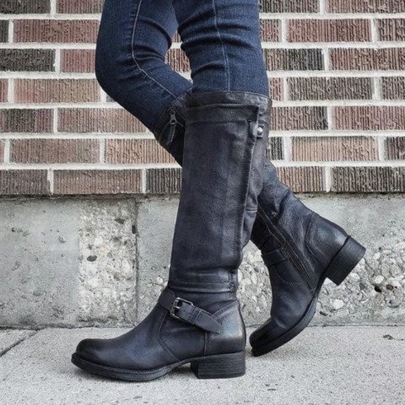 Winter Low Heel Leather Boots – katyel.com