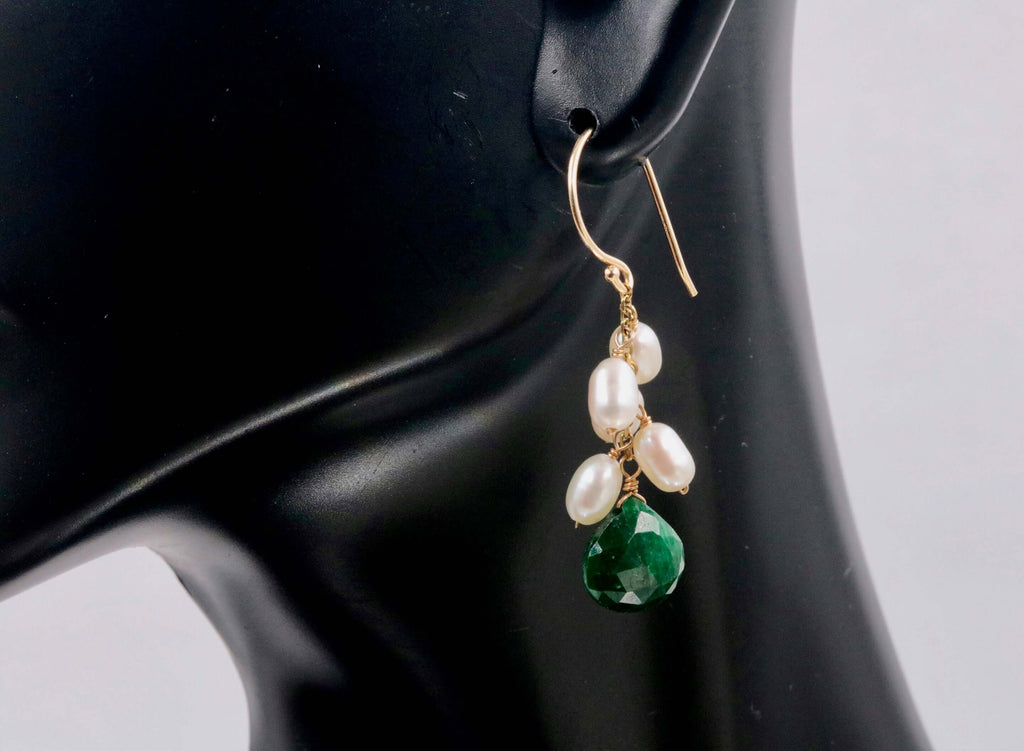 14KY Gold Ruby and Pearl earrings Ruby Gemstone Earrings Pearl Gemstone  Earrings Faceted Gemstone Drop Earrings SKU:6142200