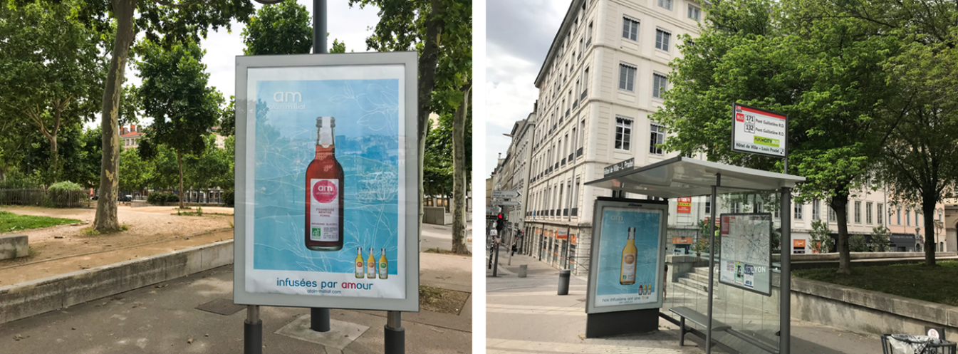 Campagne d'affiches AM à Lyon et Marseille sur des arrêts de bus et dans la rue