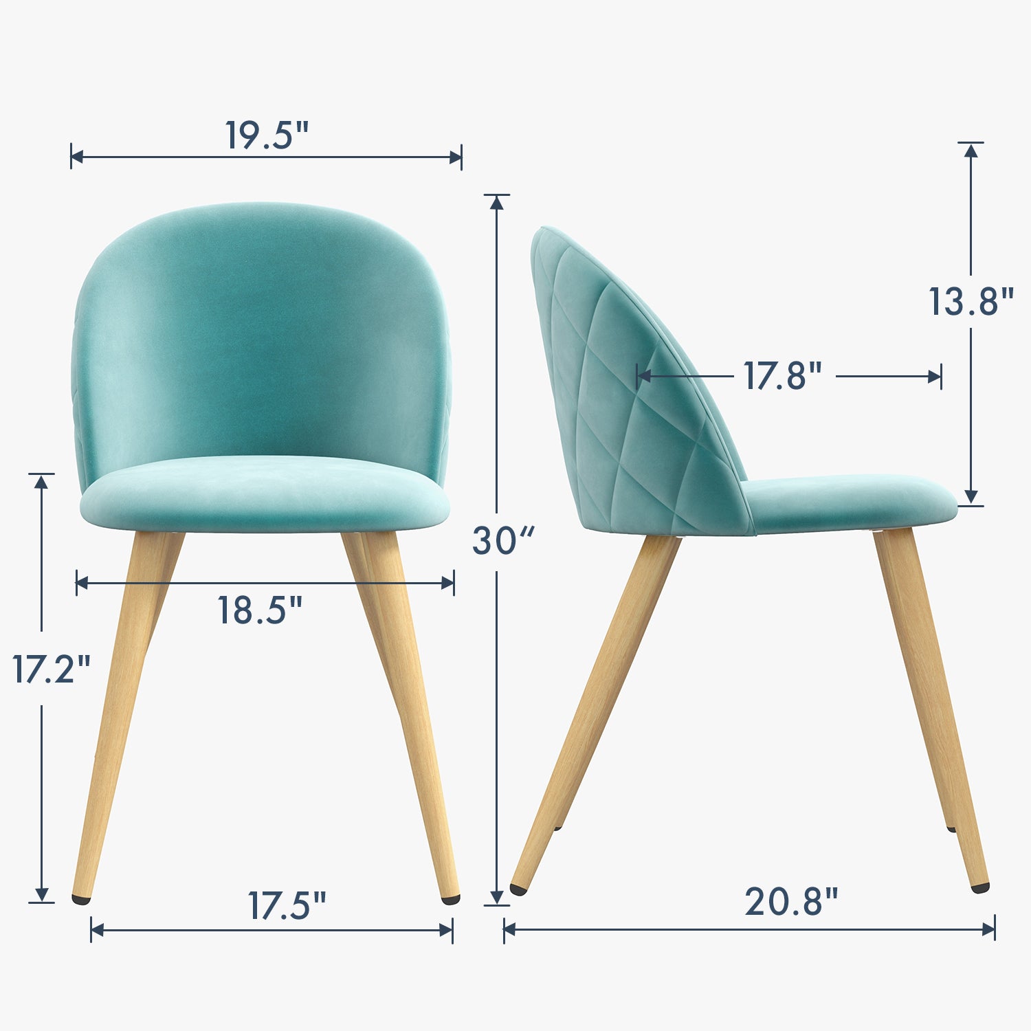 Velvet Green Chair+ Oak Legs (light Color) 2PCS-image-6