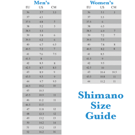 shimano size chart