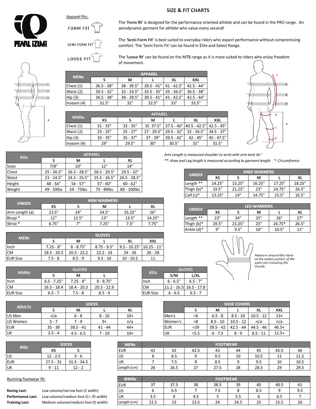 Pearl Izumi Mens Select Glove - True Blue/Black Size Chart | Giantnerd