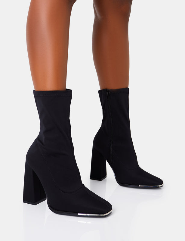 Faux Leather Pointed Toe Knee High Sock Boots | Nasty Gal
