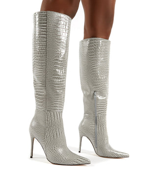 grey high heel boots