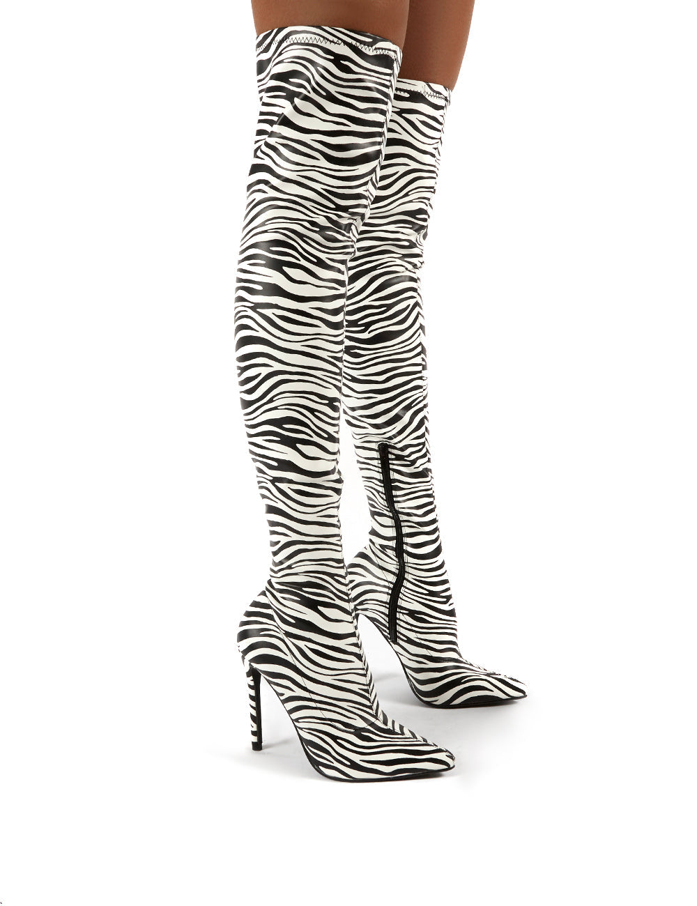 zebra print thigh high boots