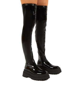 patent thigh boots