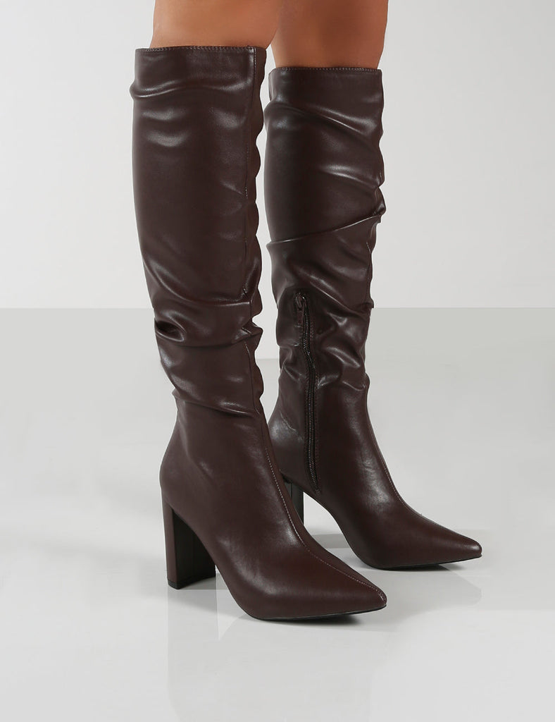 Mine Choc PU Knee High Boots | Public Desire