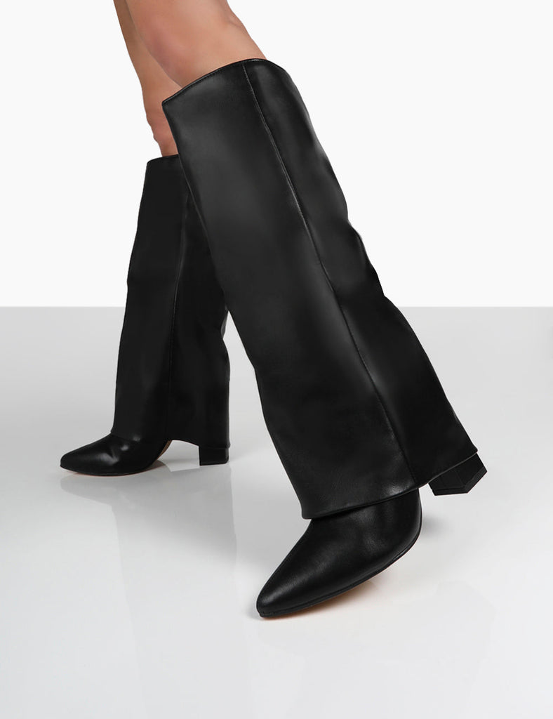 ZENDAYA BLACK POINTED TOE KNEE HIGH BOOTS | Public Desire