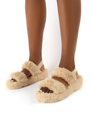 beige fluffy slippers