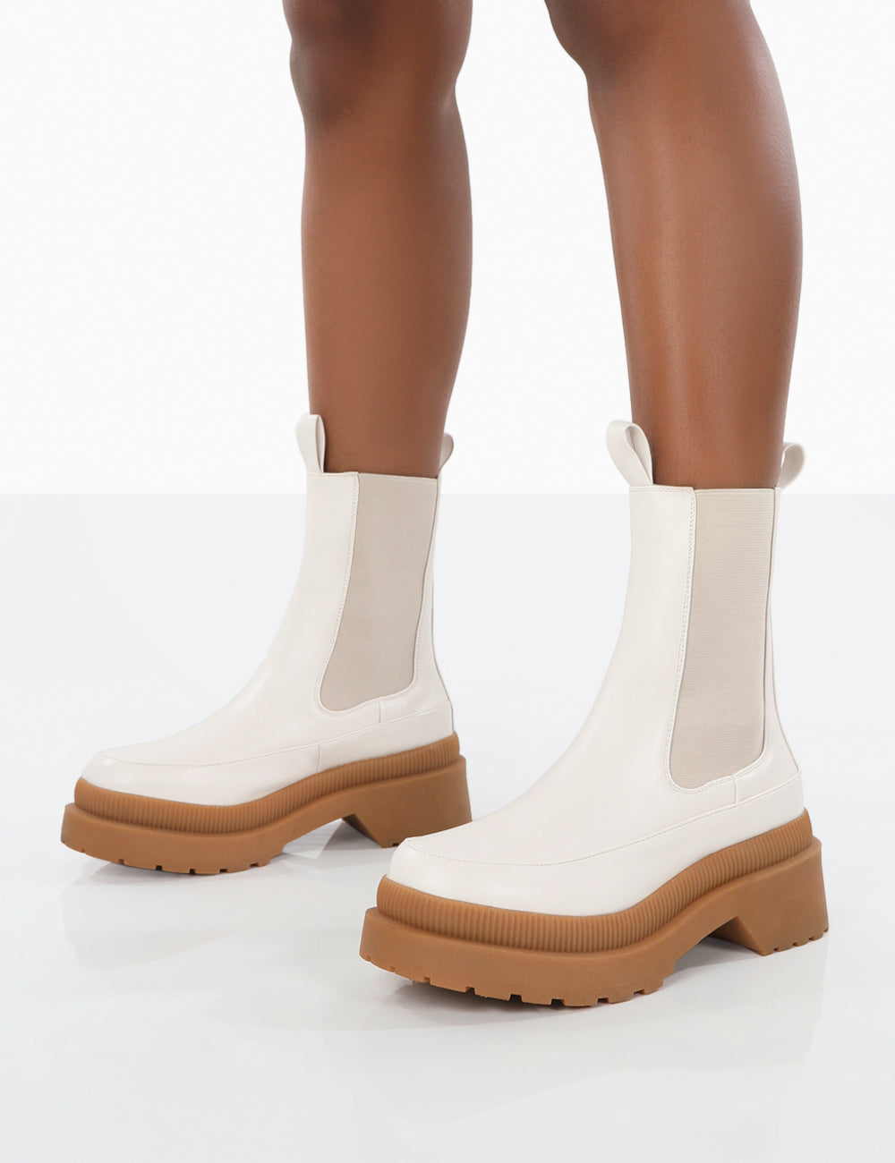Rise Wide Fit White Chunky Rubber Sole Chelsea Boots | Public Desire