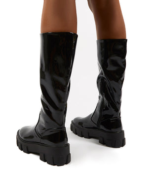 Karma Black Chunky Sole Knee High Boot 