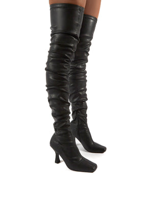 black leather over the knee heeled boots