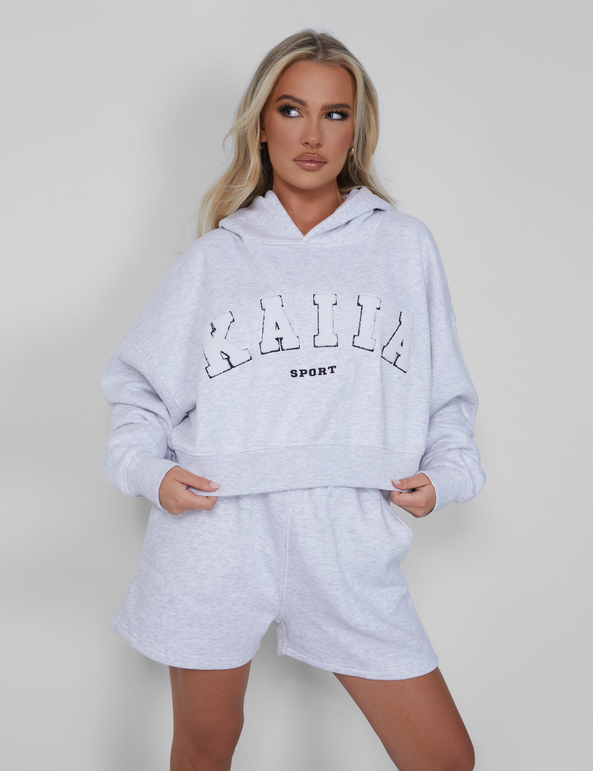 Kaiia Oversized Crop Hoodie Light Grey Marl product