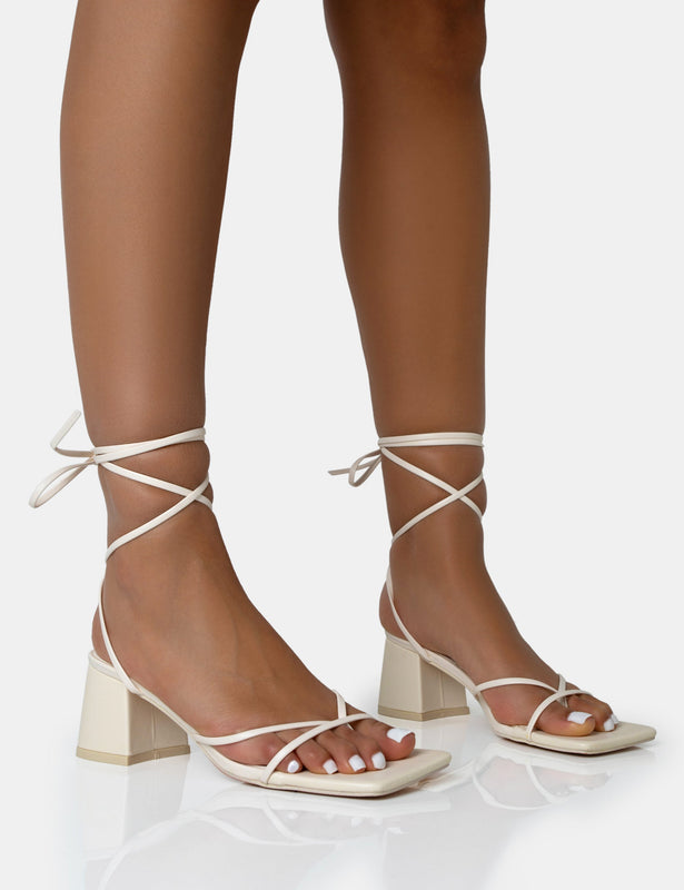 White Square toe Tie-up Heels – GABRIELLASPICK.COM
