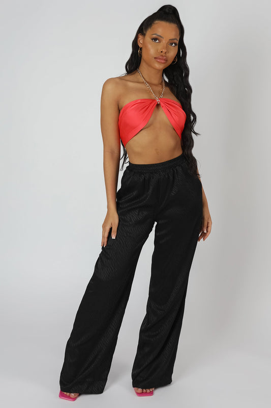 Plus Size Black Contrast Satin Wide Leg Trousers | Yours Clothing