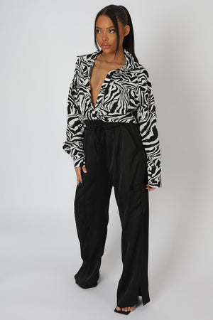 Psychedelic Printed Oversized Shirt Monochrome