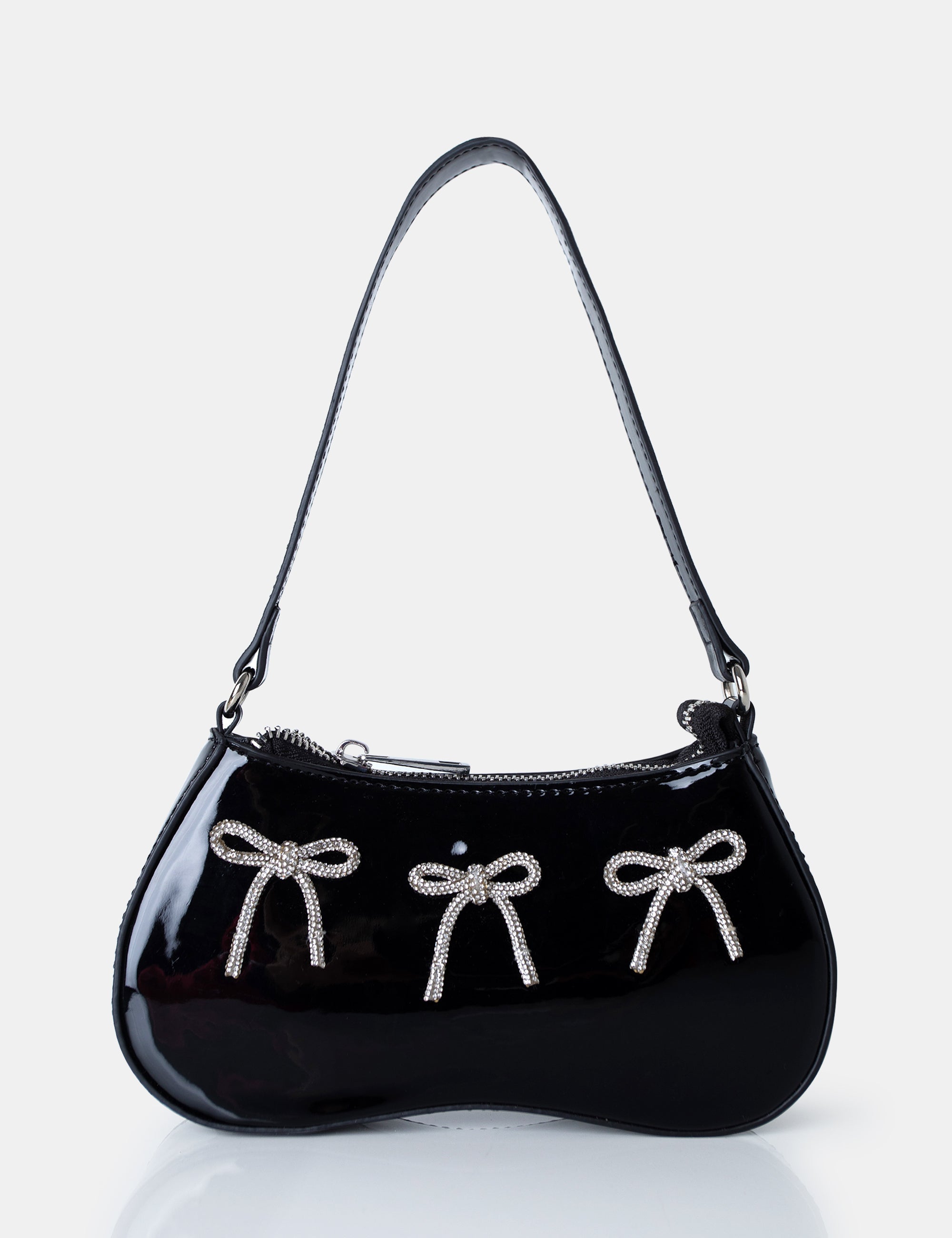 The Ariel Metallic Black Bow Diamante Shoulder Bag product