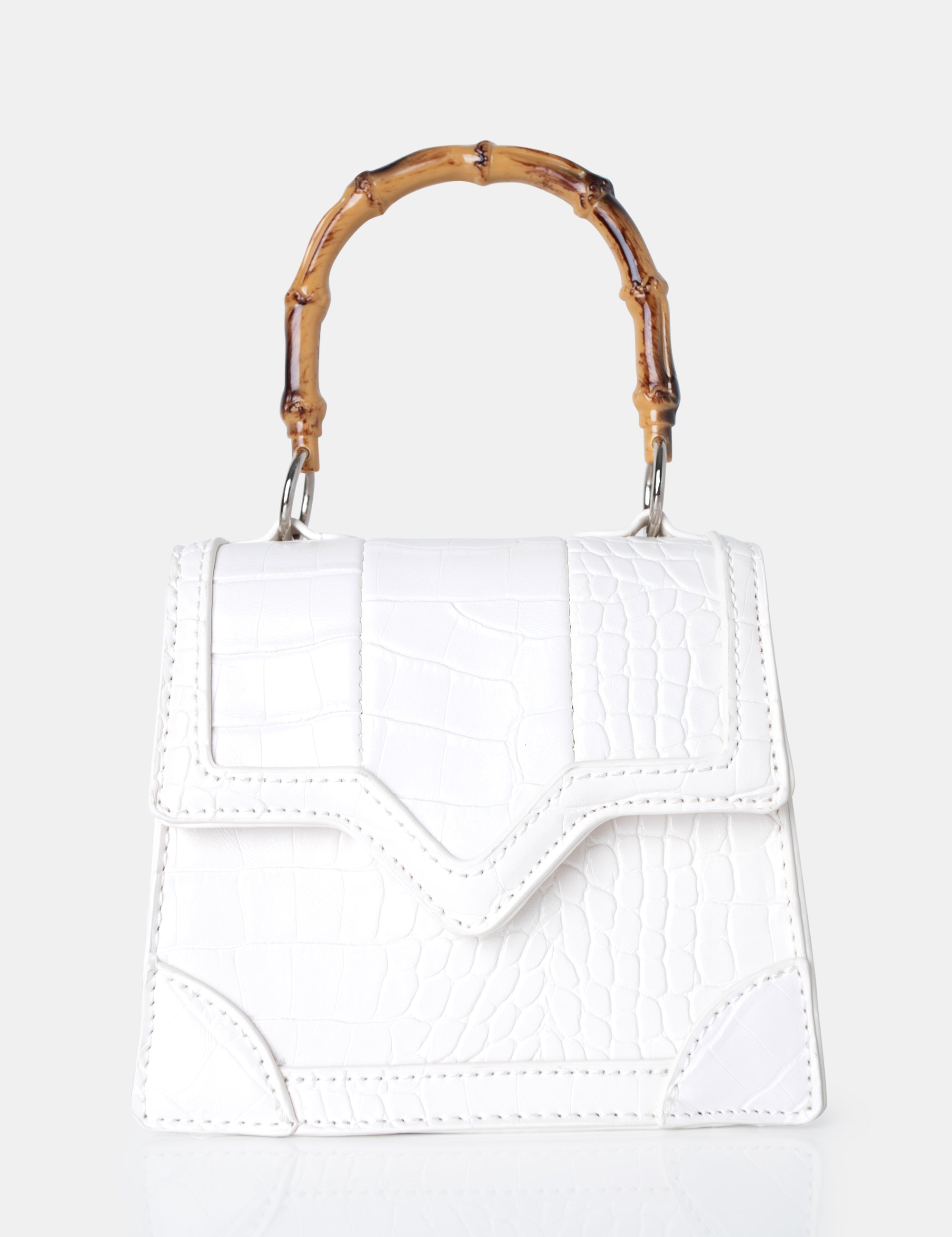 Jessica White Bamboo Top Handle Croc Mini Bag product