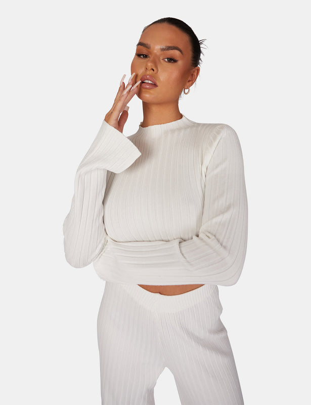 Ribbed Knitted Trousers White