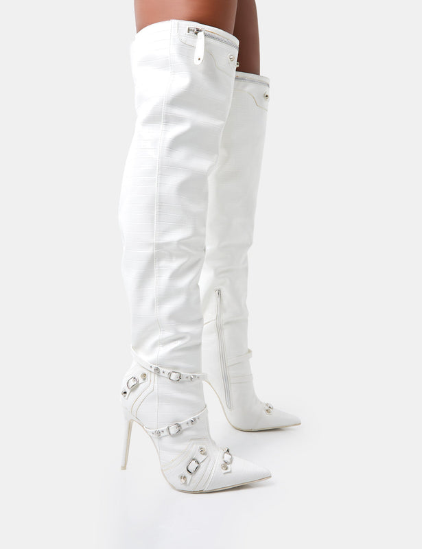 White Boots for Women, White Heeled Boots